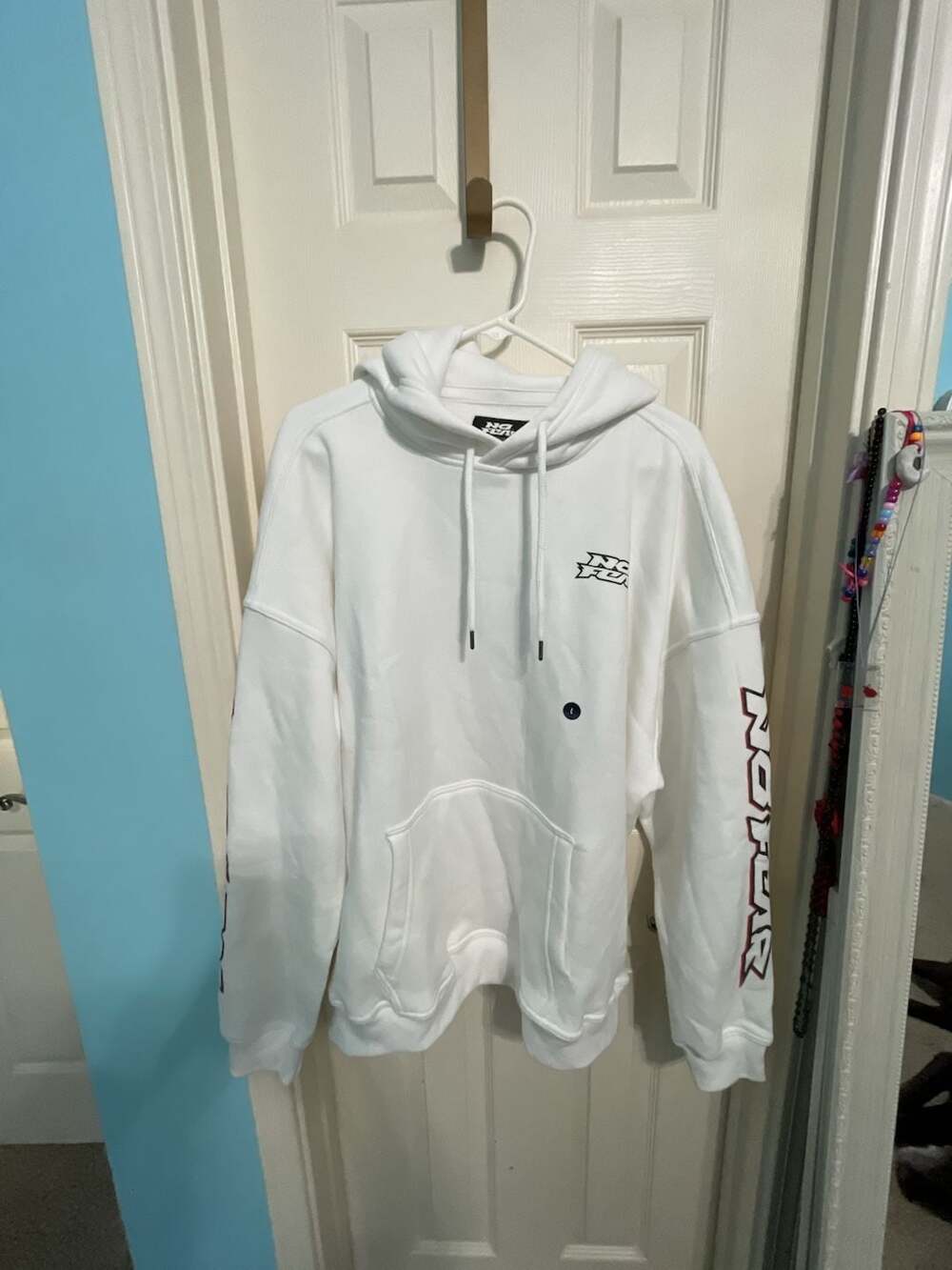 No Fear Y2K Baggy Fit White Pullover Hoodie with Graphic Back Logo